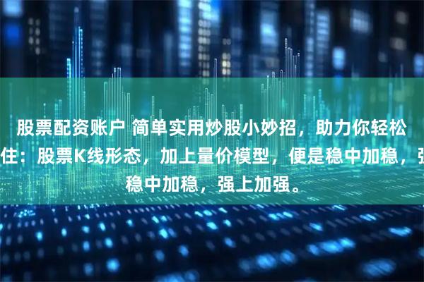 股票配资账户 简单实用炒股小妙招，助力你轻松获利！记住：股票K线形态，加上量价模型，便是稳中加稳，强上加强。